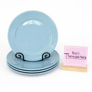 Mainstays AMELIA TOPAZ BLUE Aqua Embossed Edge Stoneware Dinner Plates Set of 4